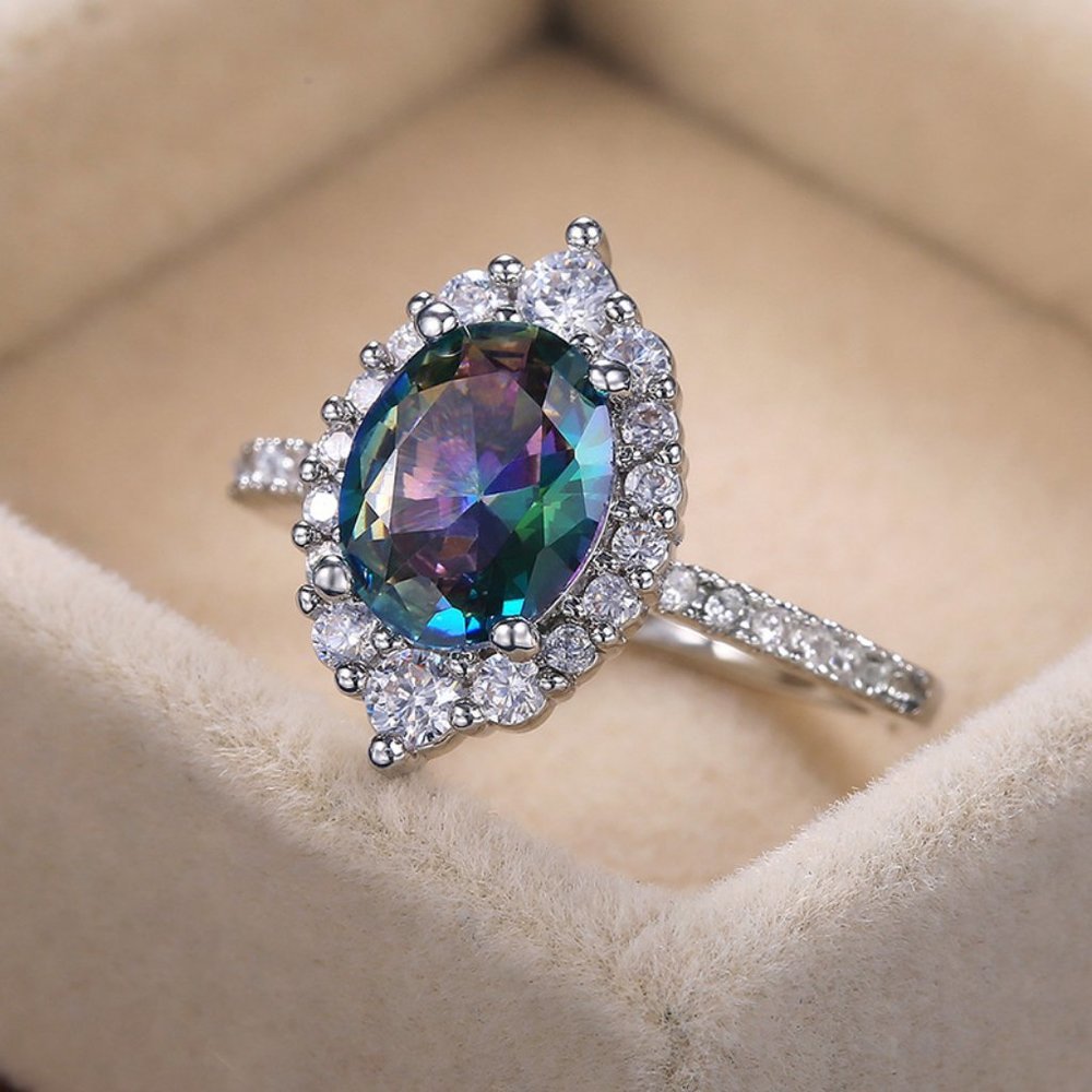 *NEW 925 Silver Mystic Topaz Halo Ring - Picture 3 of 9